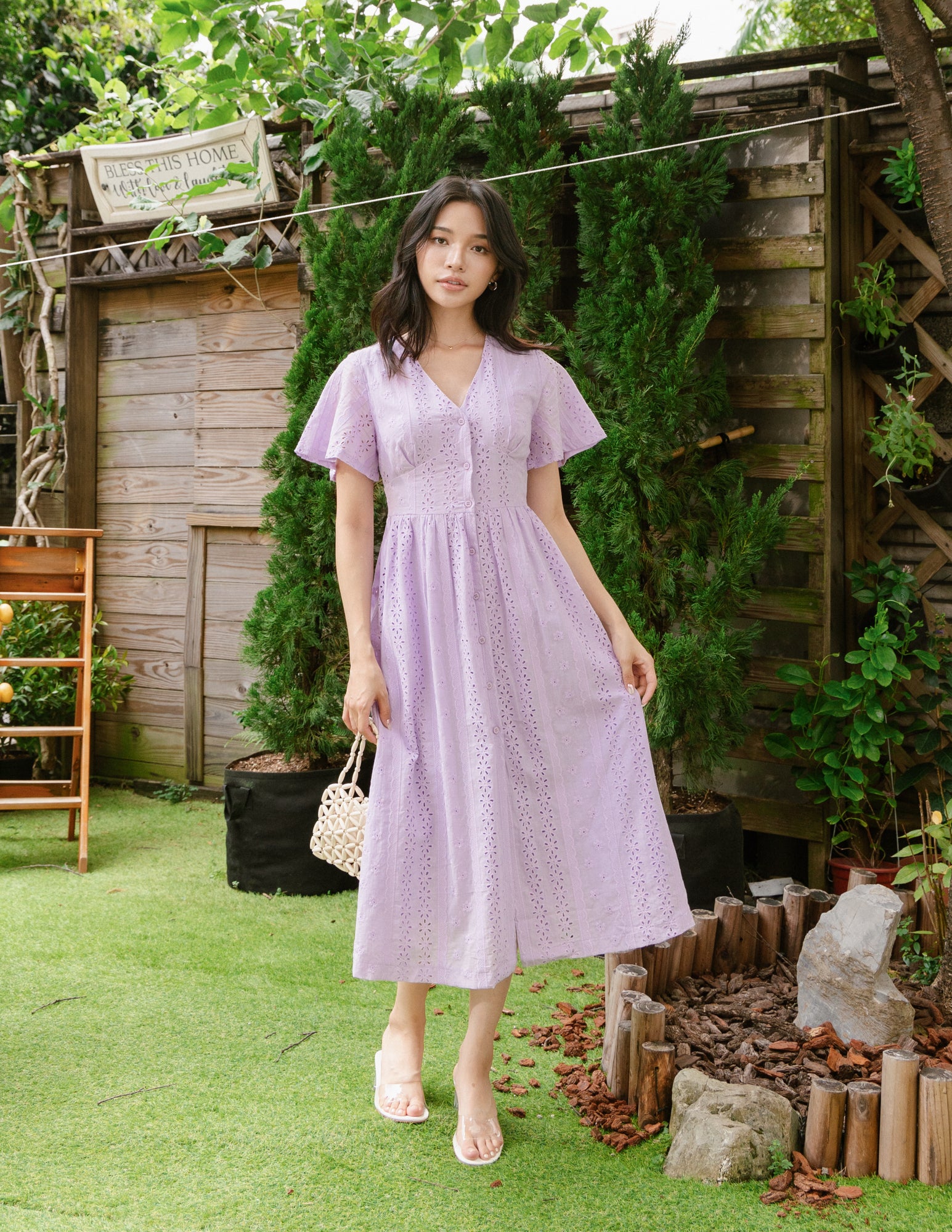 Dionne Eyelet Midi Dress in Lilac Dionne Eyelet Midi Dress in Lilac