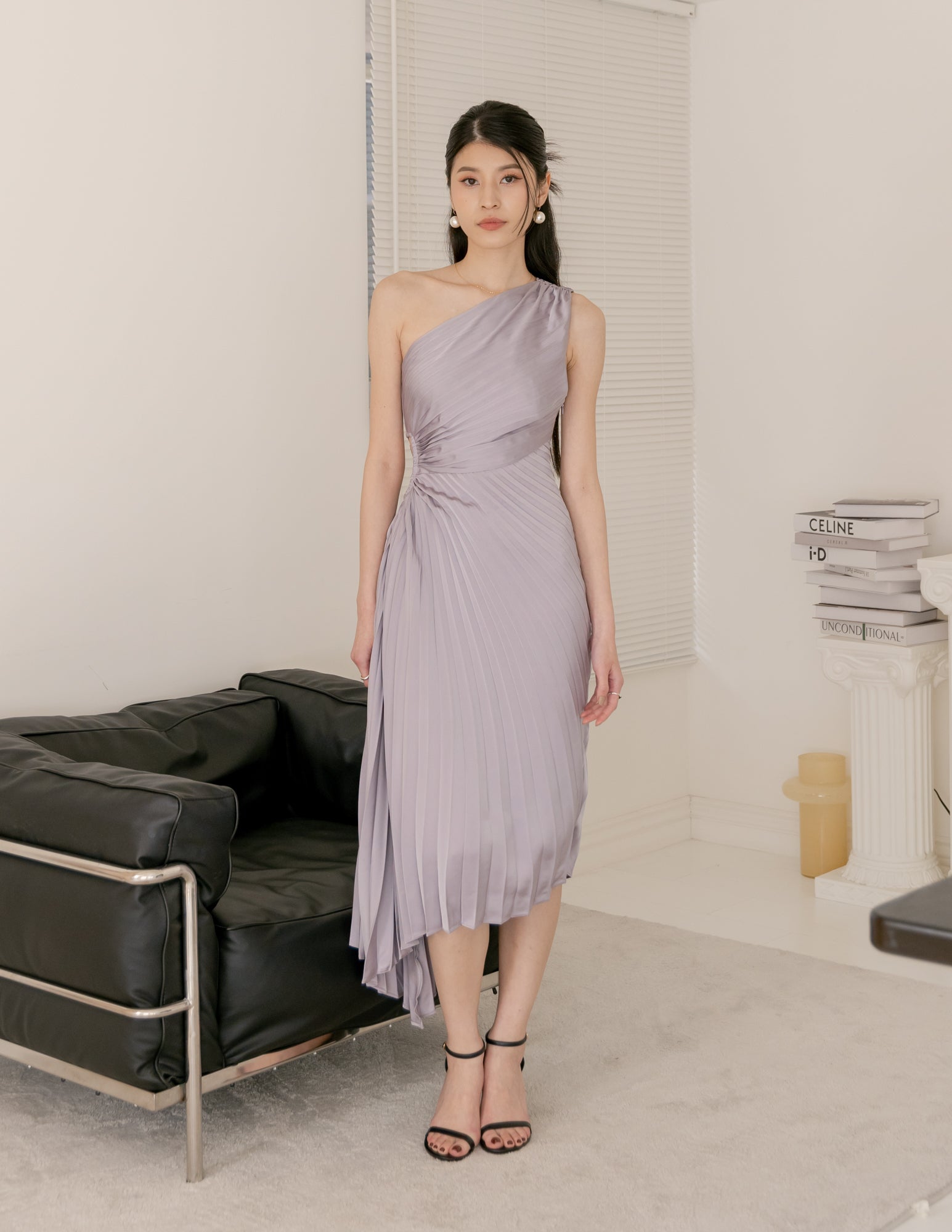 Aleyna Pleated Toga Dress in Lilac Grey