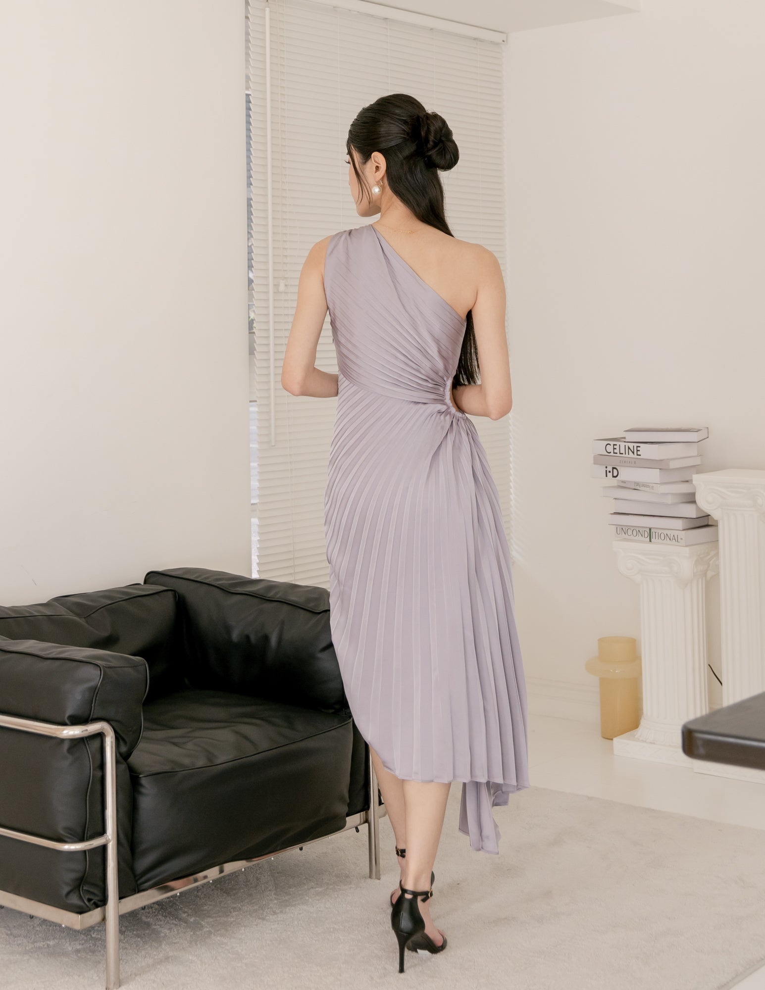 Aleyna Pleated Toga Dress in Lilac Grey