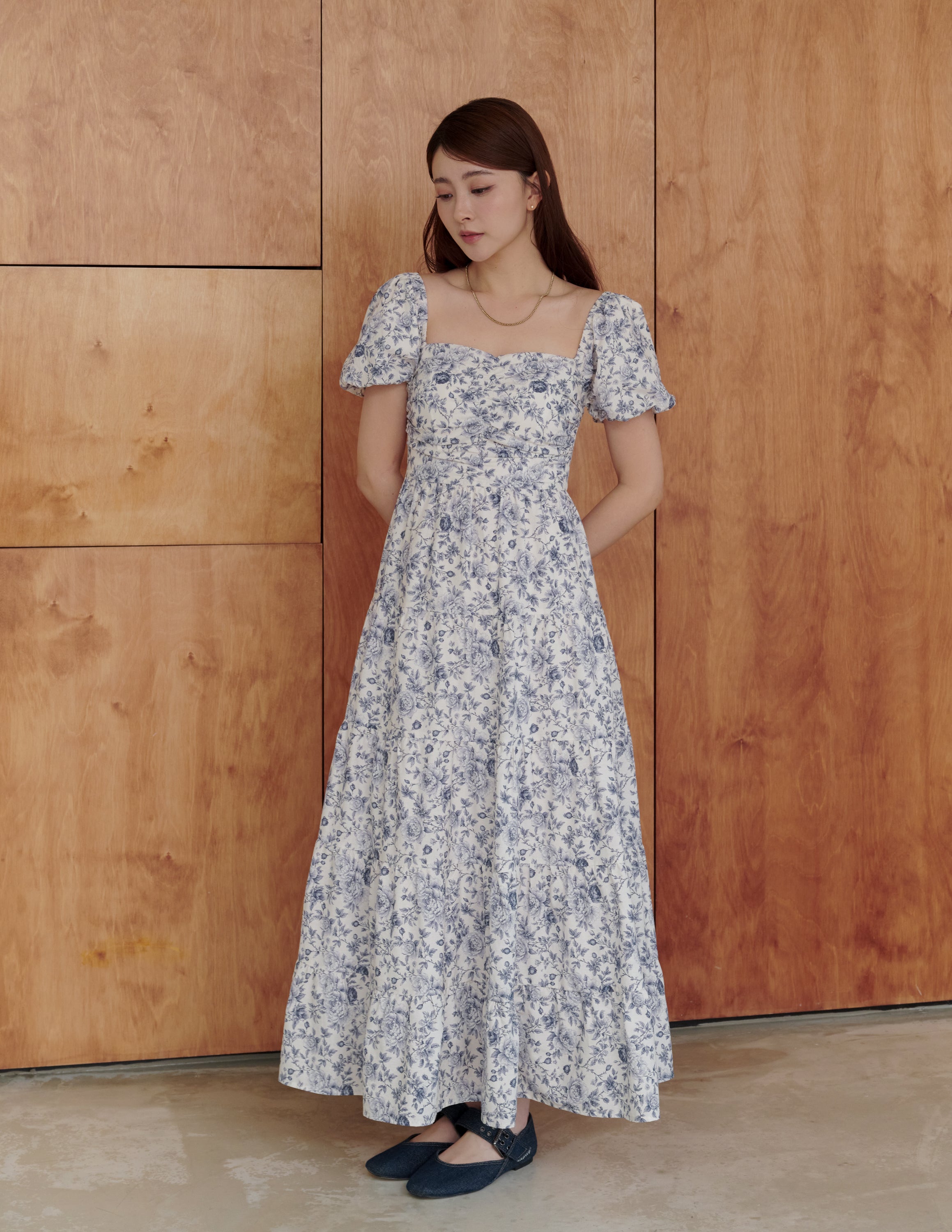 'lynette' cotton gauze floral print tiered midi dress reviews Lynette Padded Maxi Dress in Blue Floral