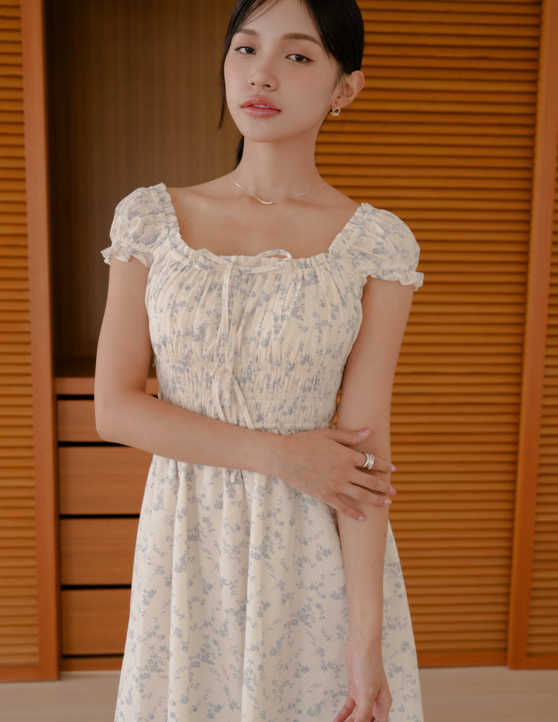 Elsa Floral Midi Dress in Blue Mist