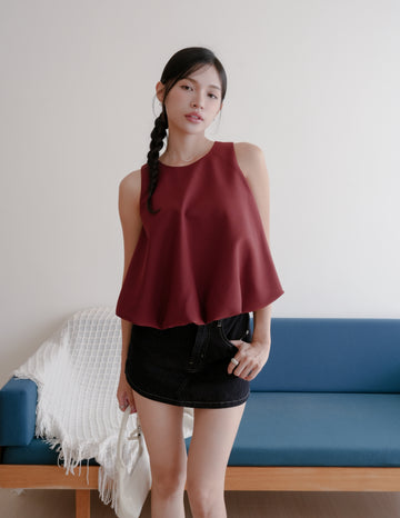 Joyce Bubble Top in Burgundy