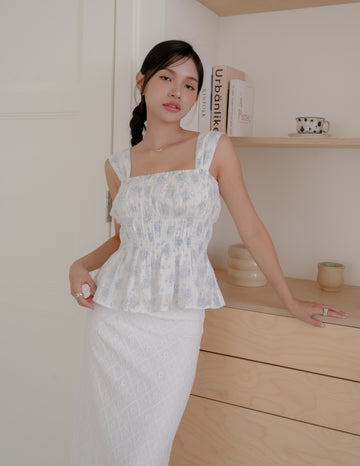 Suzzane Floral Peplum Top in Blue