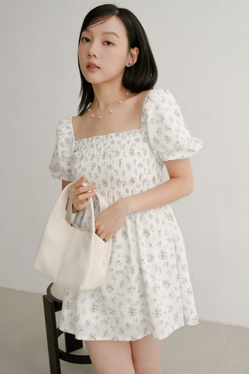 Nola Smocked Babydoll Dress in Blue Meadow