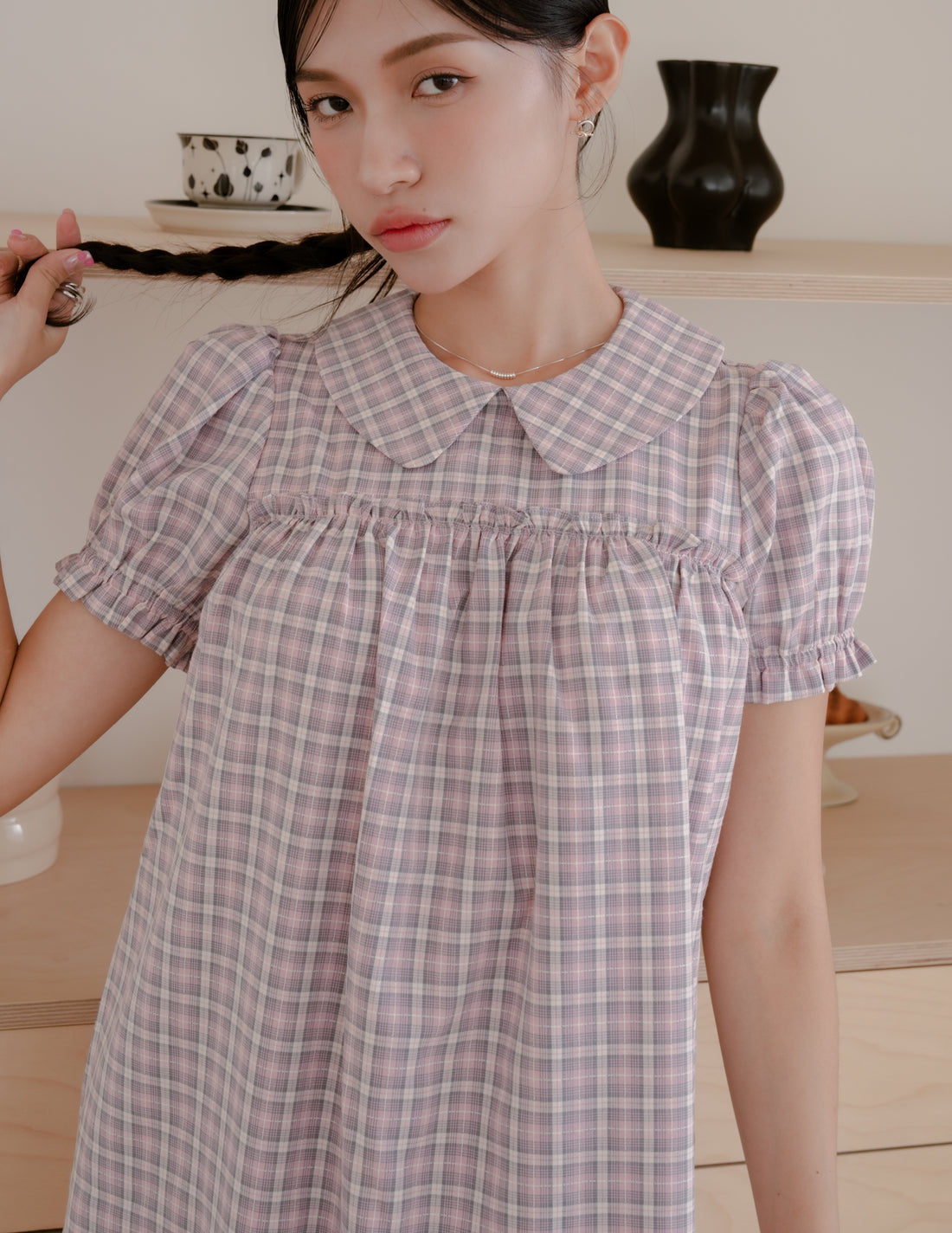 Izzy Plaid Babydoll Dress in Pink