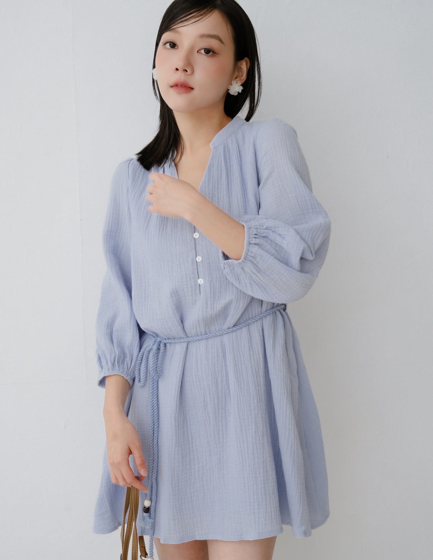muslin mini dress Double gauze dress, Puff-sleeved dress, V-neck muslin dress, Double gauze loose dress, Summer/ Puff-sleeve tiered mini dress/boho dress