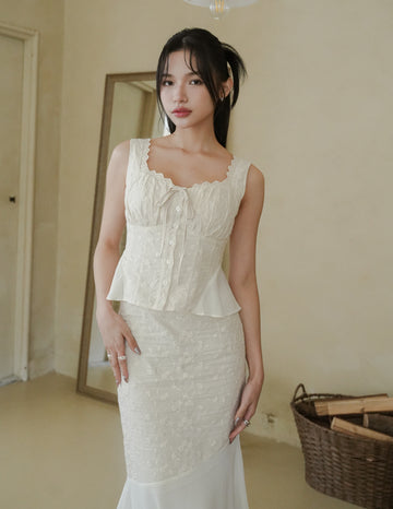 Molly Lace Trimmed Peplum Top in Eyelet