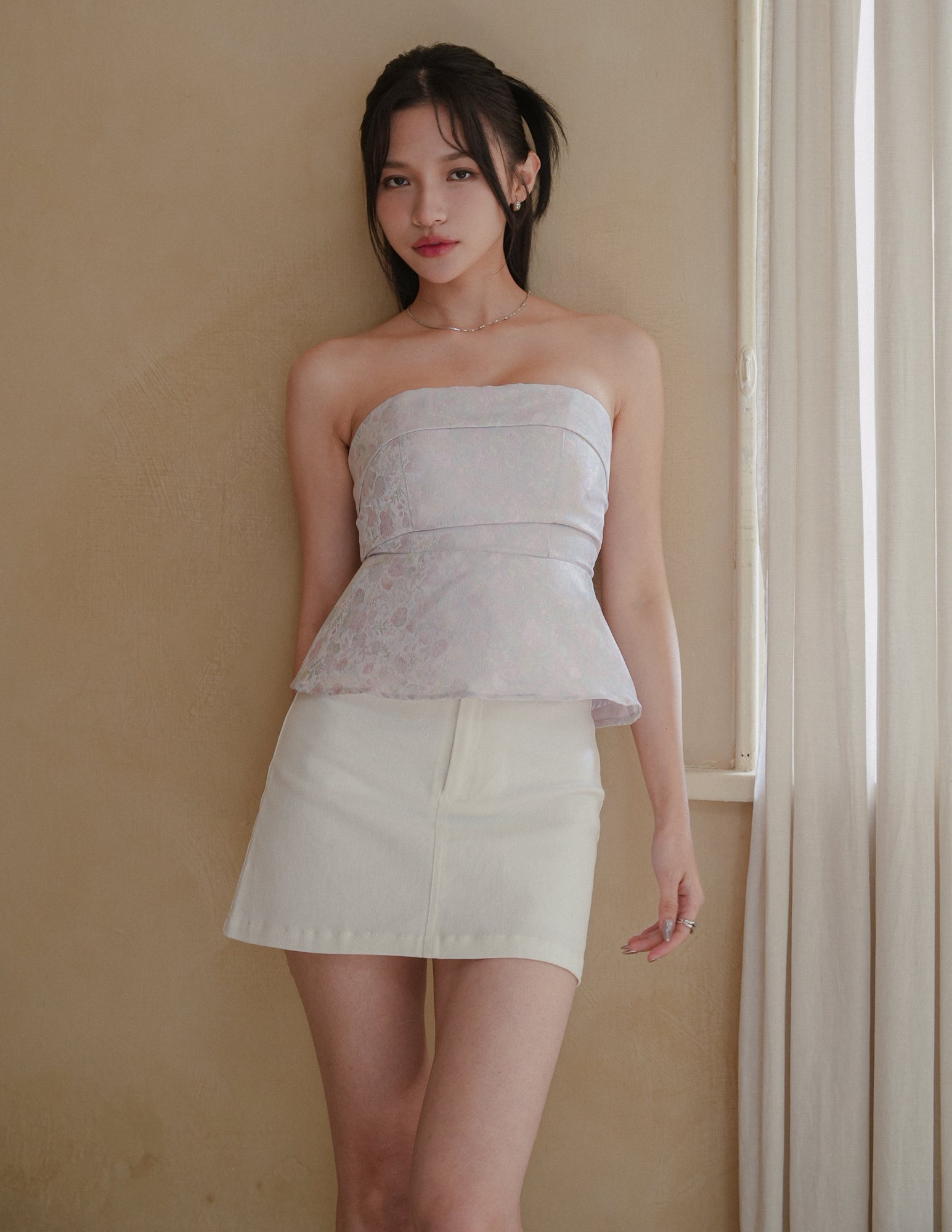 Hana Jacquard Peplum Top in Lilac Hana Jacquard Peplum Top in Lilac