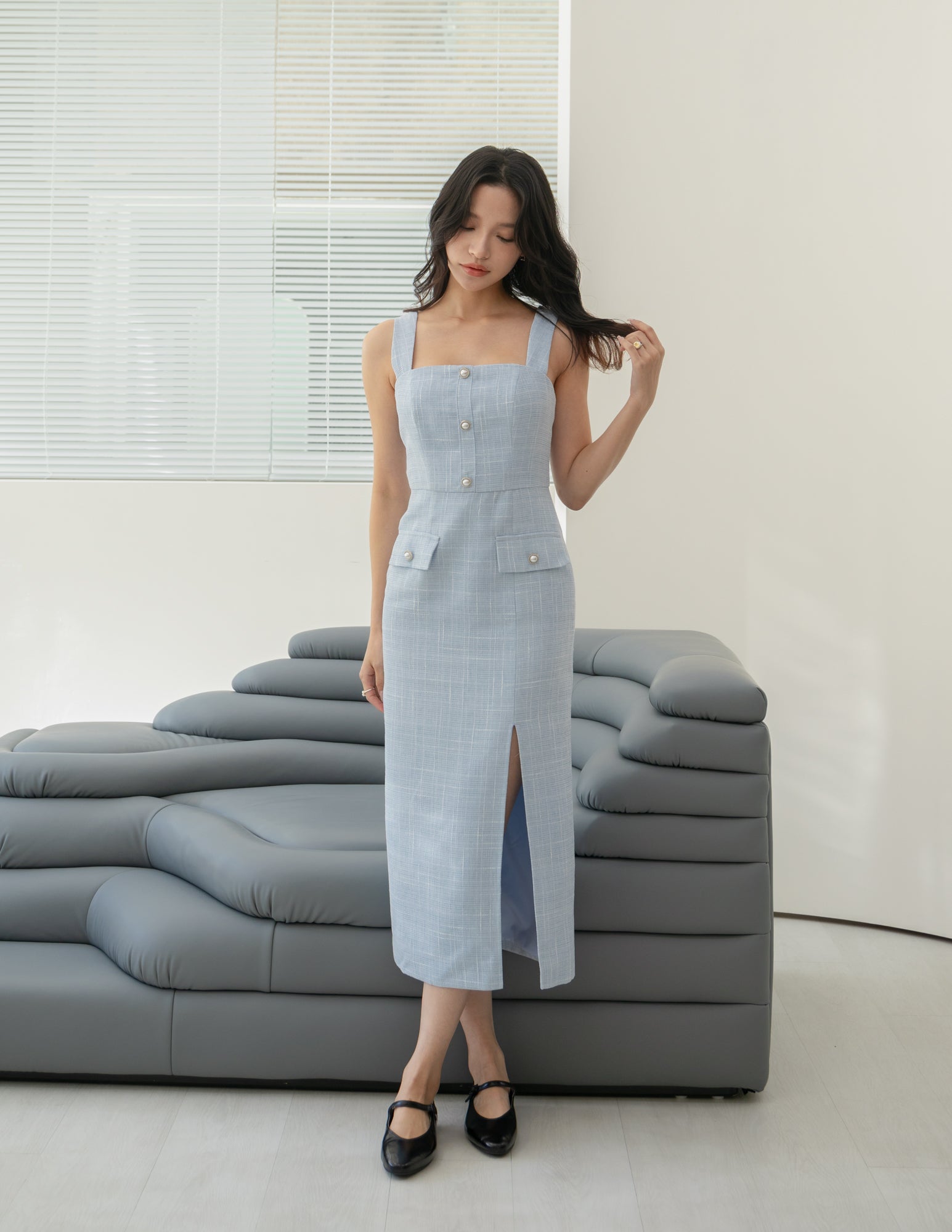 Calista Tweed Midi Dress in Blue Calista Tweed Midi Dress in Blue