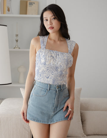 Evelyn Floral Padded Top in Blue