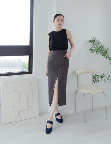Yara Pinstripe Midi Skirt in Dark Grey