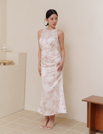 Cameron Ruched Dress in Blush Haze