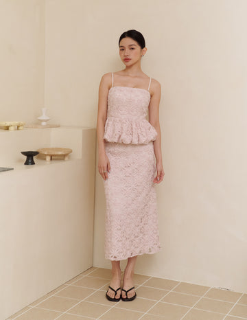 Everly Petal Midi Skirt in Pink