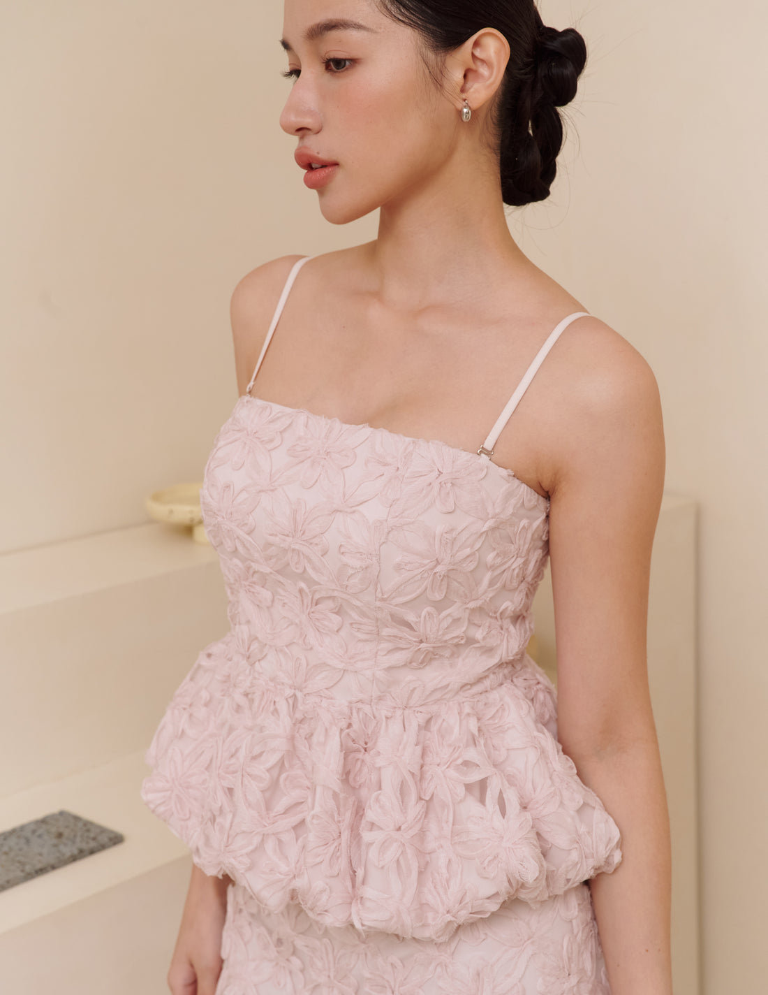 Claudine Petal Peplum Top in Pink
