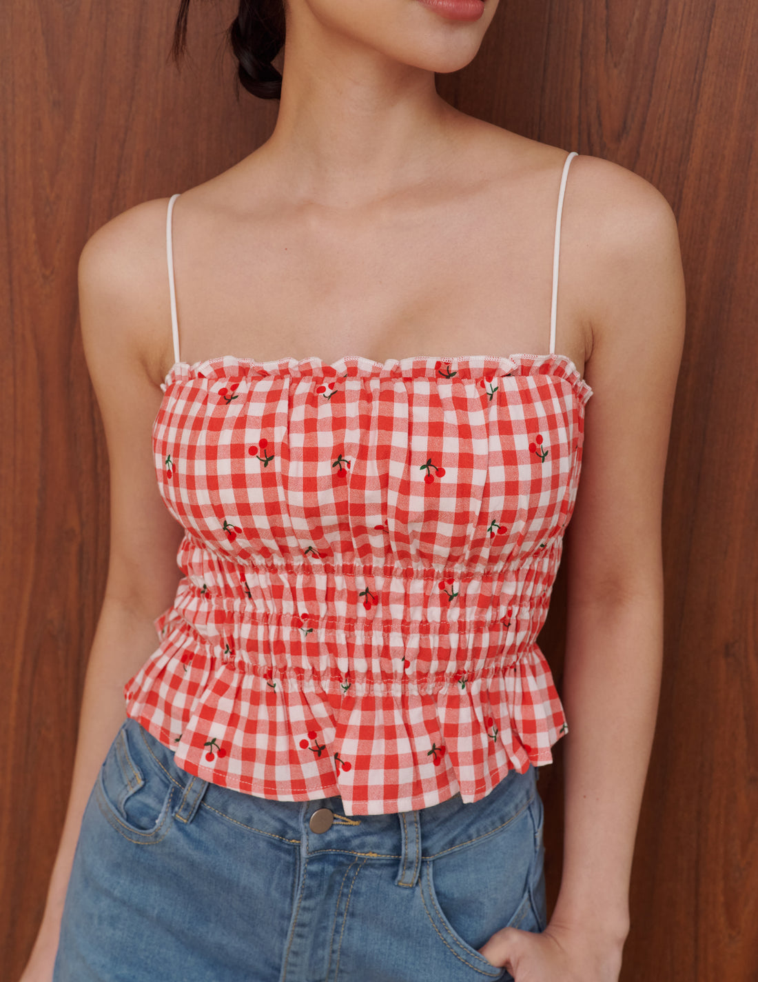 Jaela Padded Top in Cherry Gingham