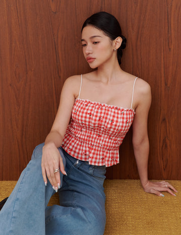 Jaela Padded Top in Cherry Gingham