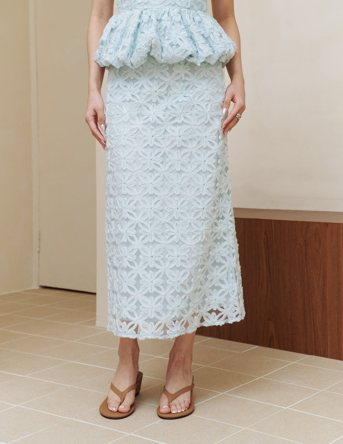 Everly Petal Midi Skirt in Blue