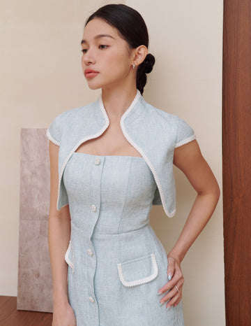 Stella Tweed Cheongsam Bolero Jacket in Blue