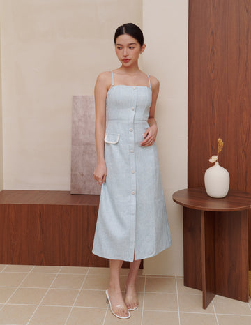 Bella Tweed Padded Midi Dress in Blue