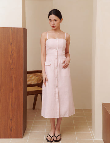 Bella Tweed Padded Midi Dress in Pink