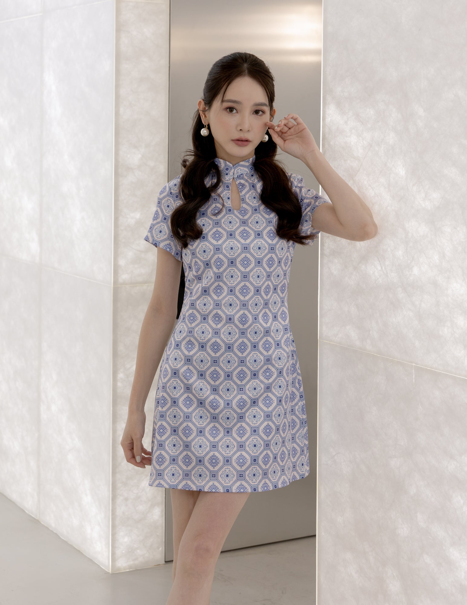 Sue Cheongsam Dress in Blue