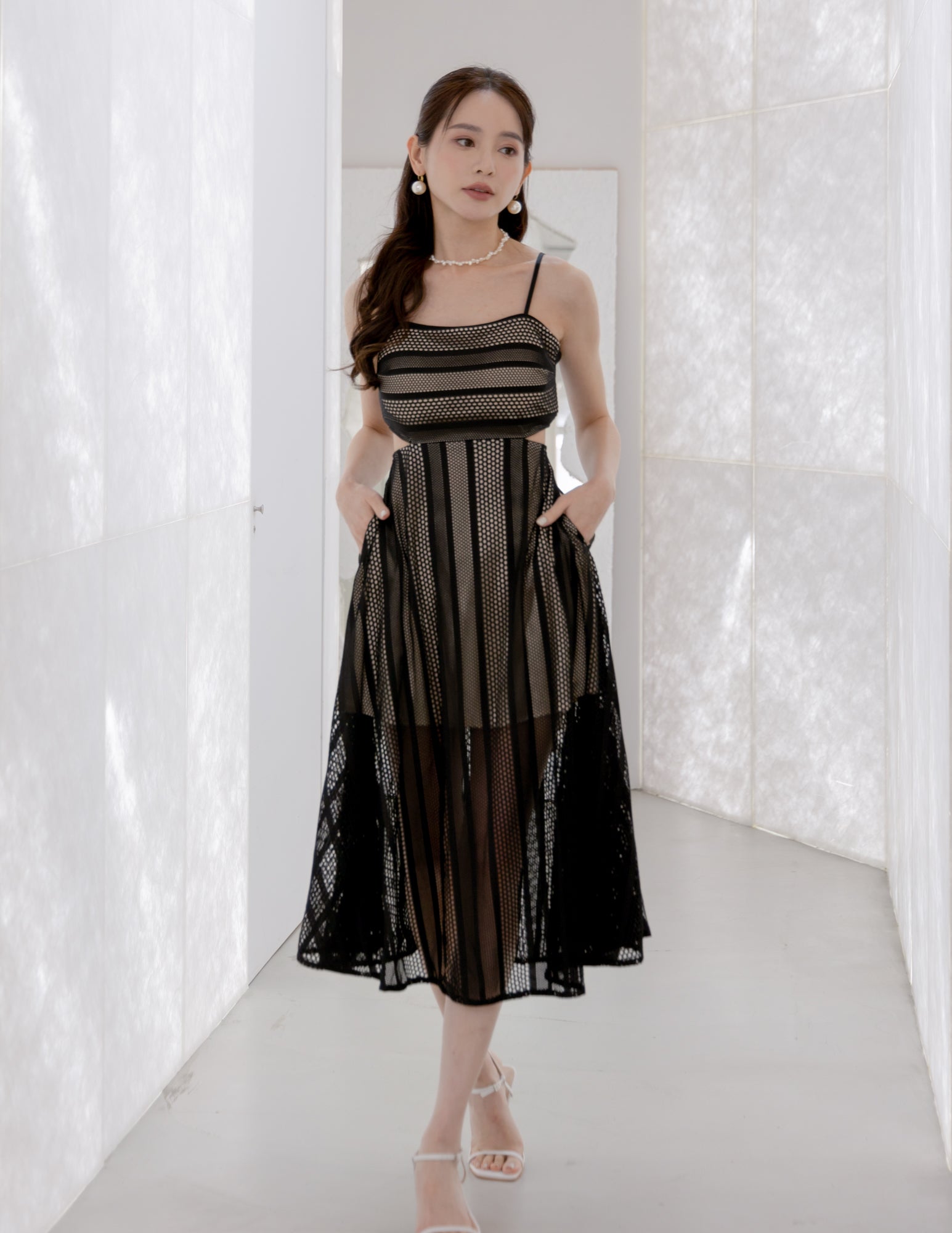 Agatha Lace Trim Dress in Black