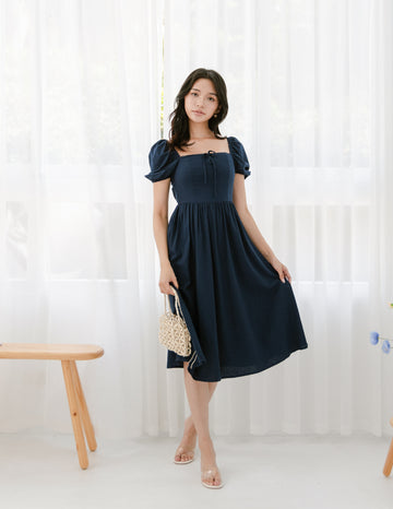 Kristy Lace Trimmed Midi Dress in Navy