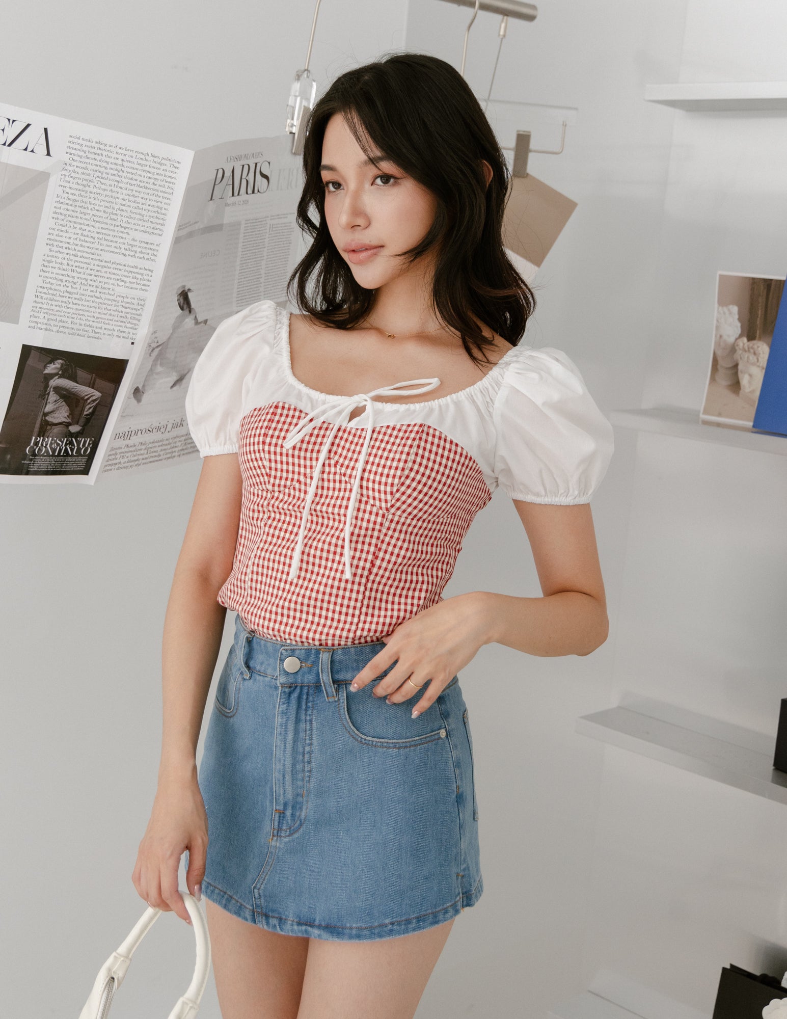 Narelle Two Tone Top in Gingham