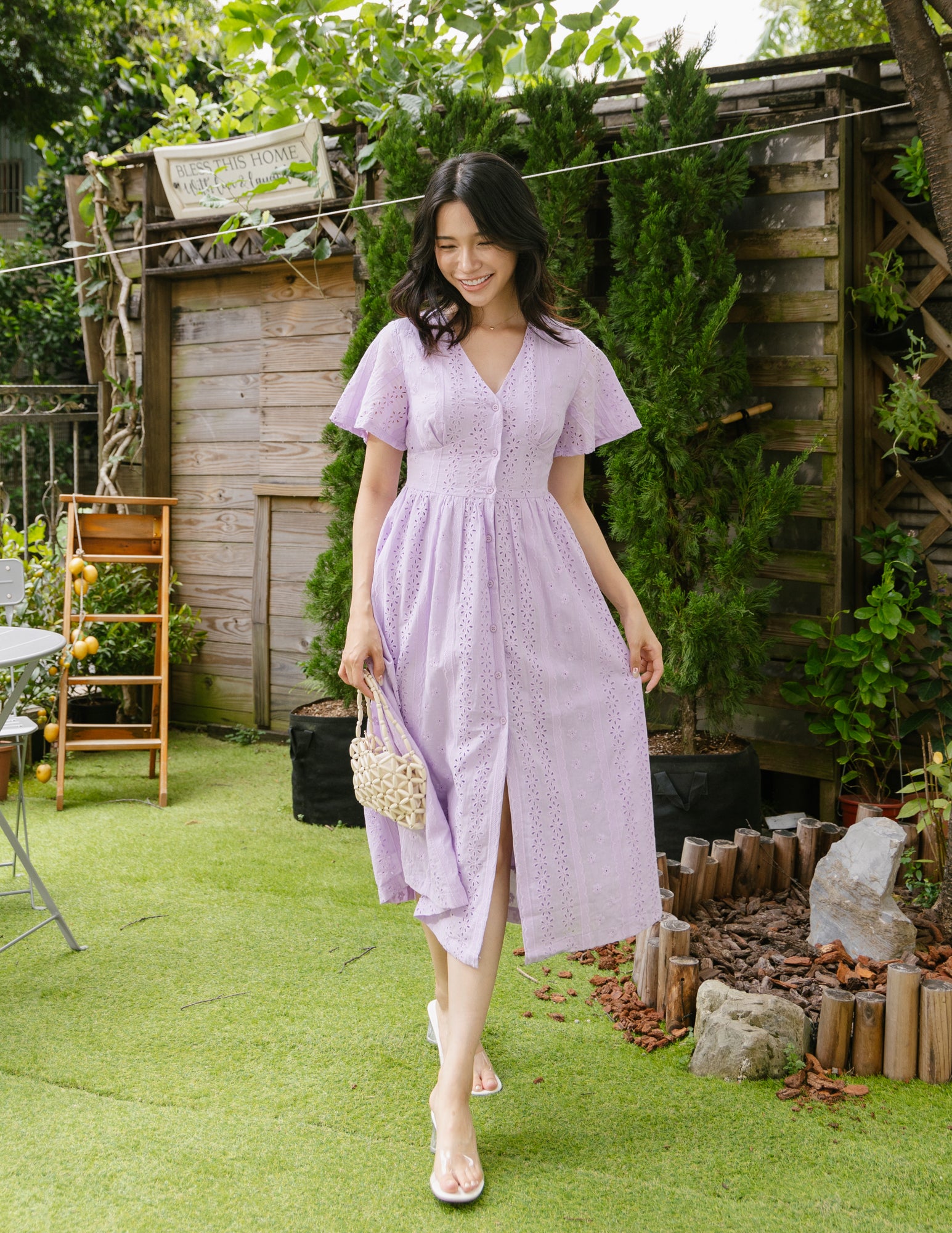 Dionne Eyelet Midi Dress in Lilac Dionne Eyelet Midi Dress in Lilac