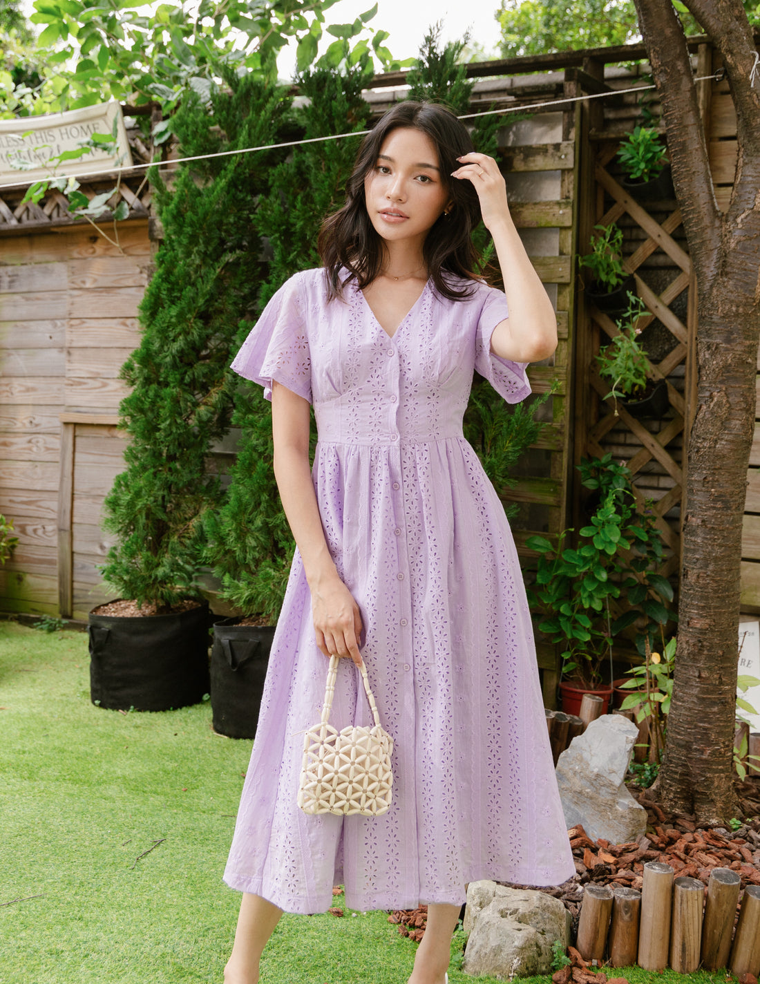 Dionne Eyelet Midi Dress in Lilac