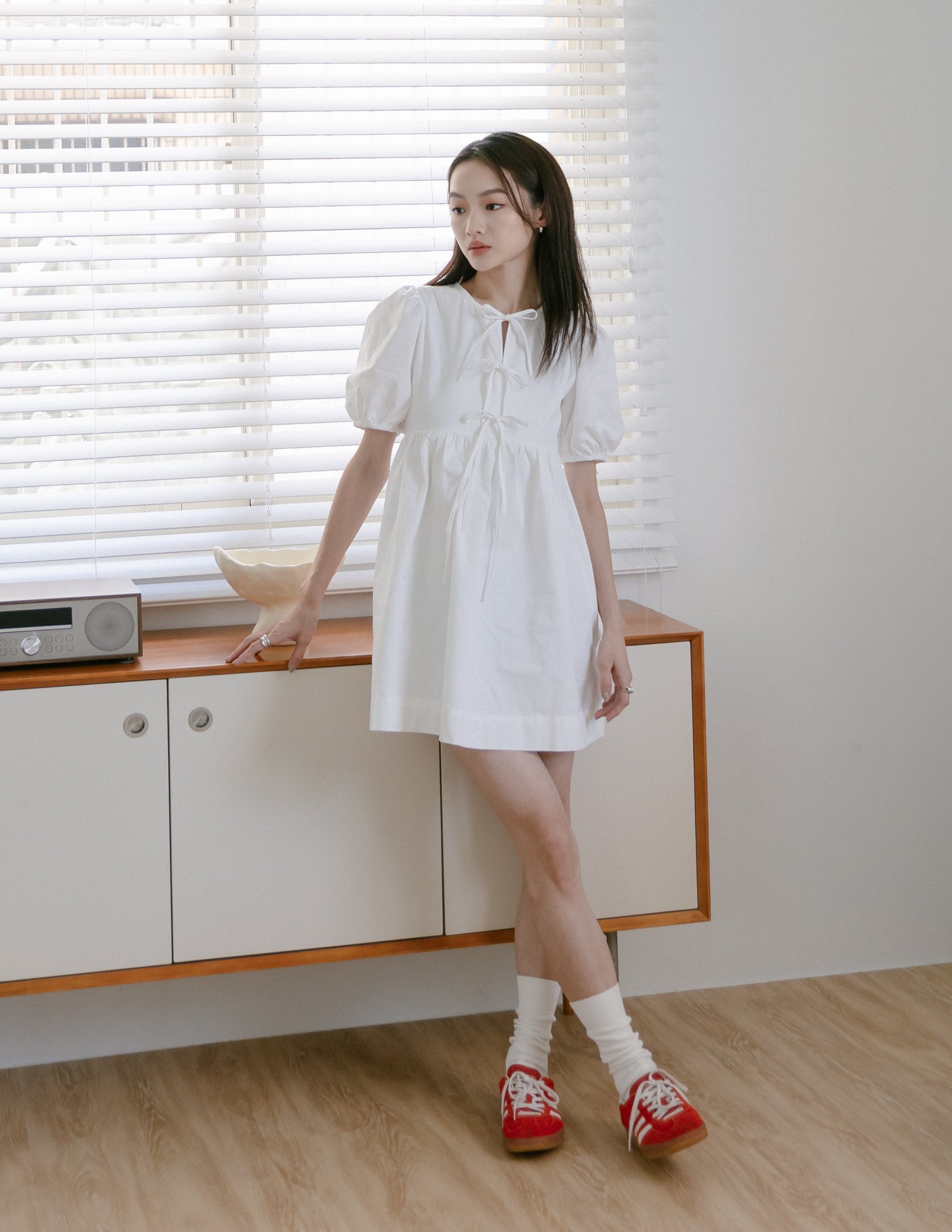 Laura Tie Front Babydoll Dress in White - Main Image