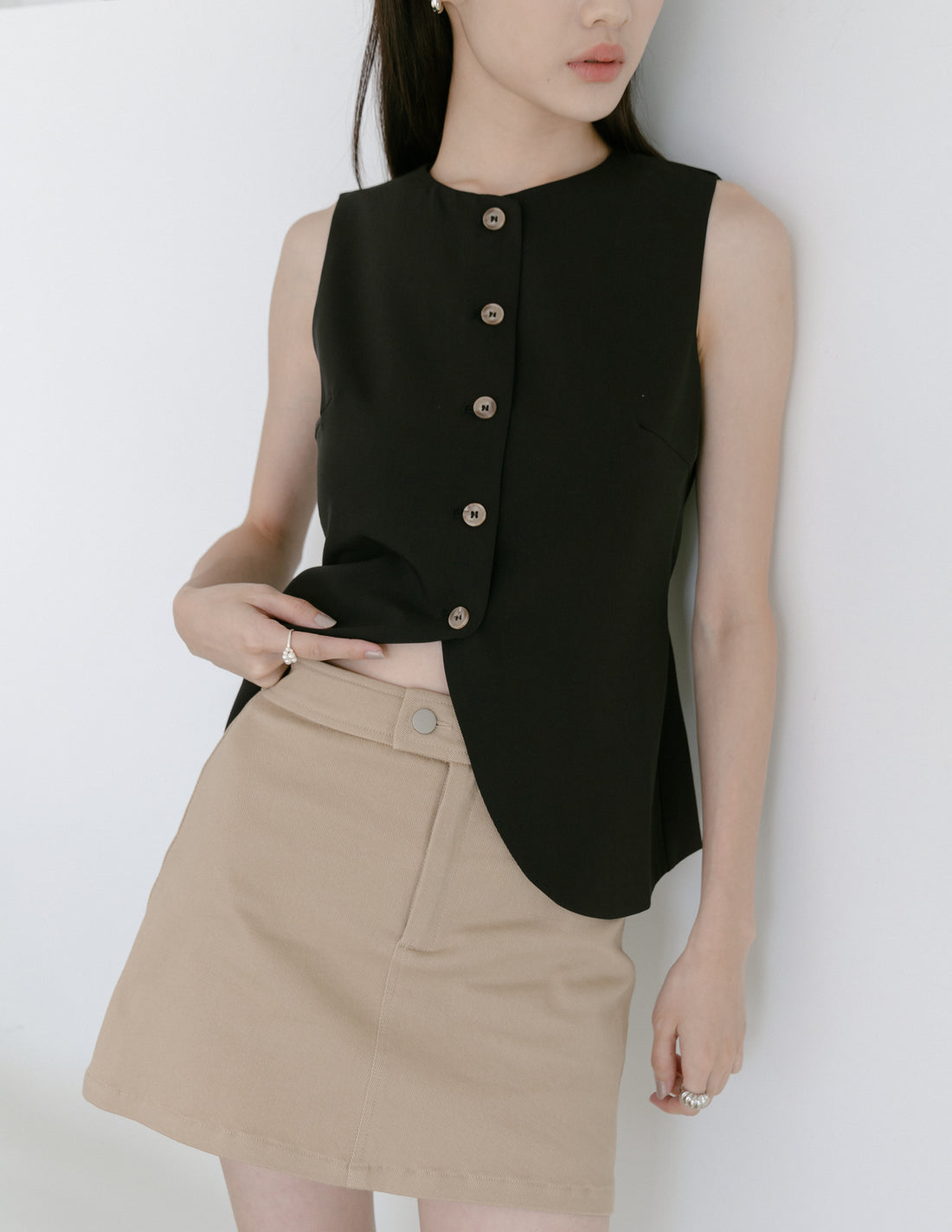 Allison Button Front Vest Top in Black