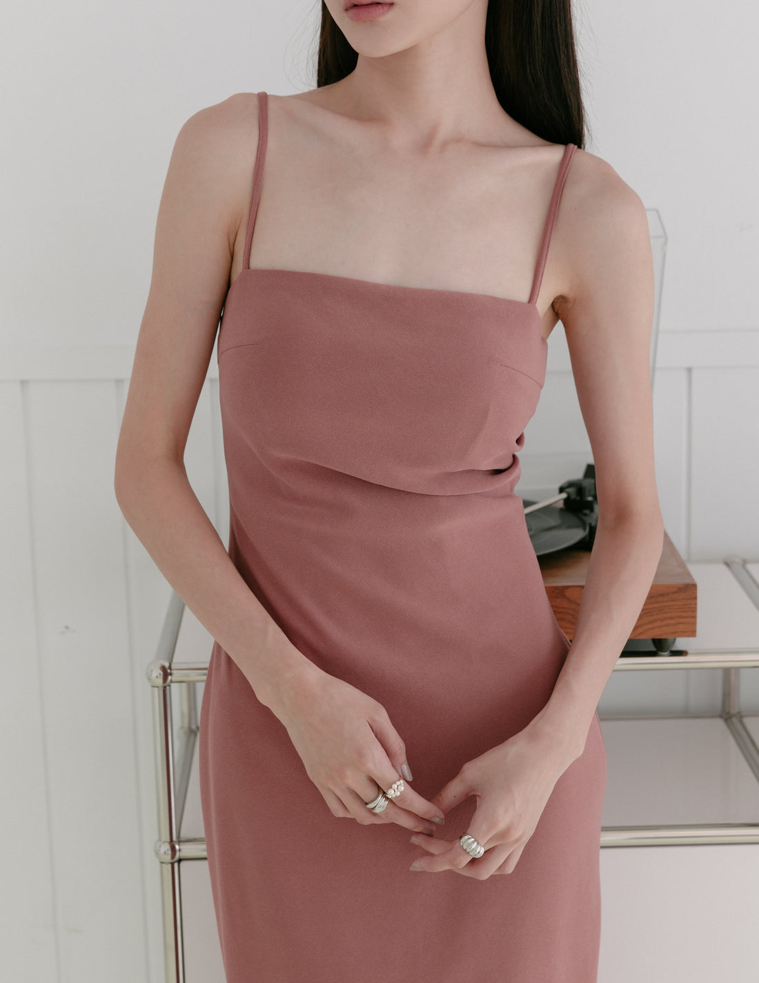 Carol Padded Midi Dress in Mauve