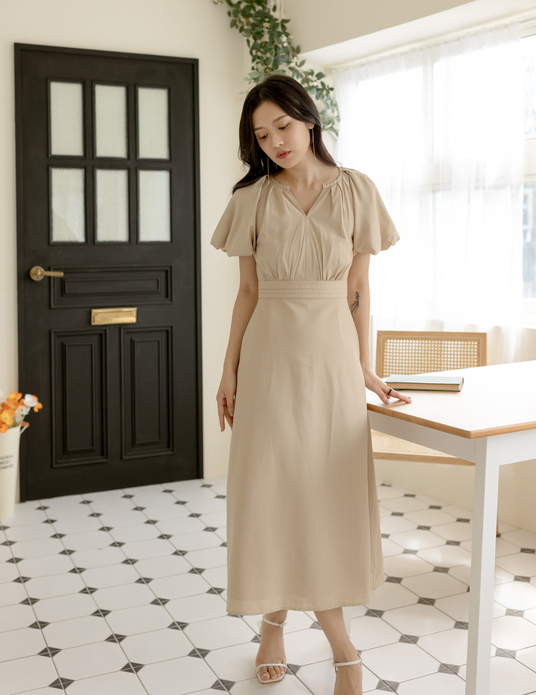 Ophelia Midi Dress in Sand