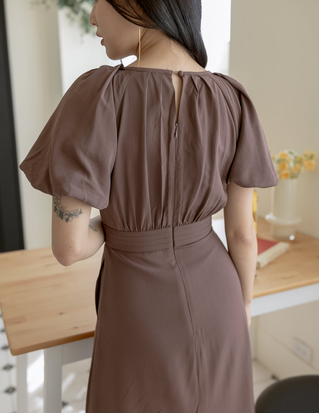 Ophelia Midi Dress in Brown