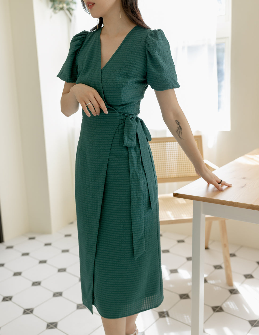 Maeve Wrap Dress in Forest Green