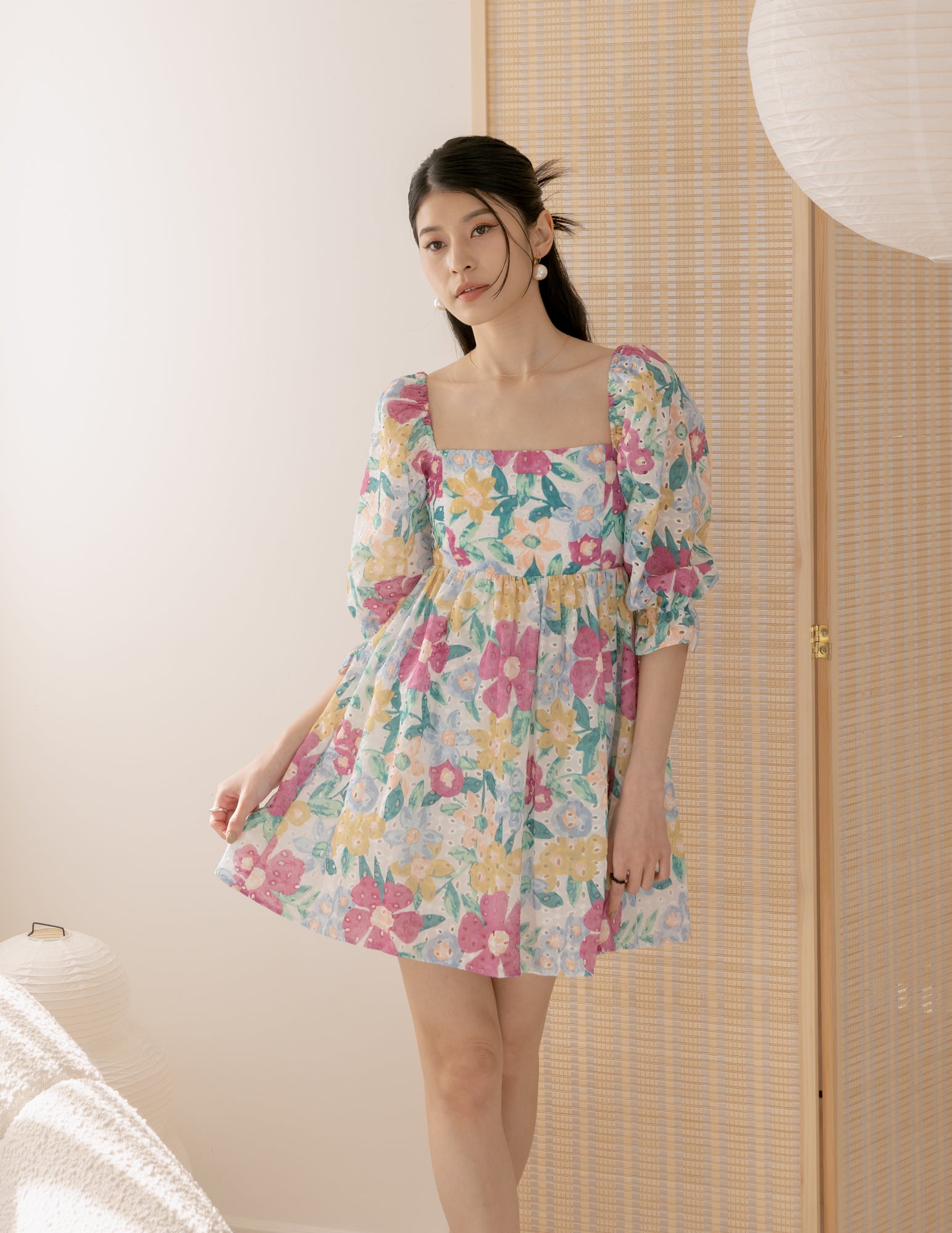 Carly Eyelet Dress in Vibrant Floral