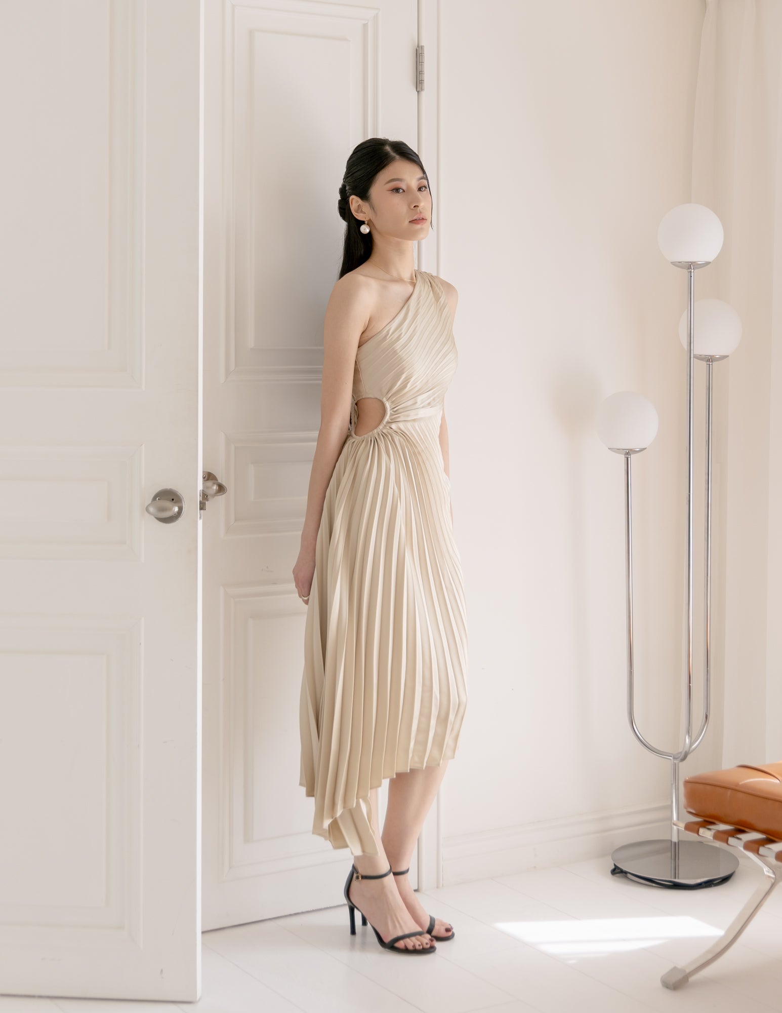 Aleyna Pleated Toga Dress in Champagne Aleyna Pleated Toga Dress in Champagne