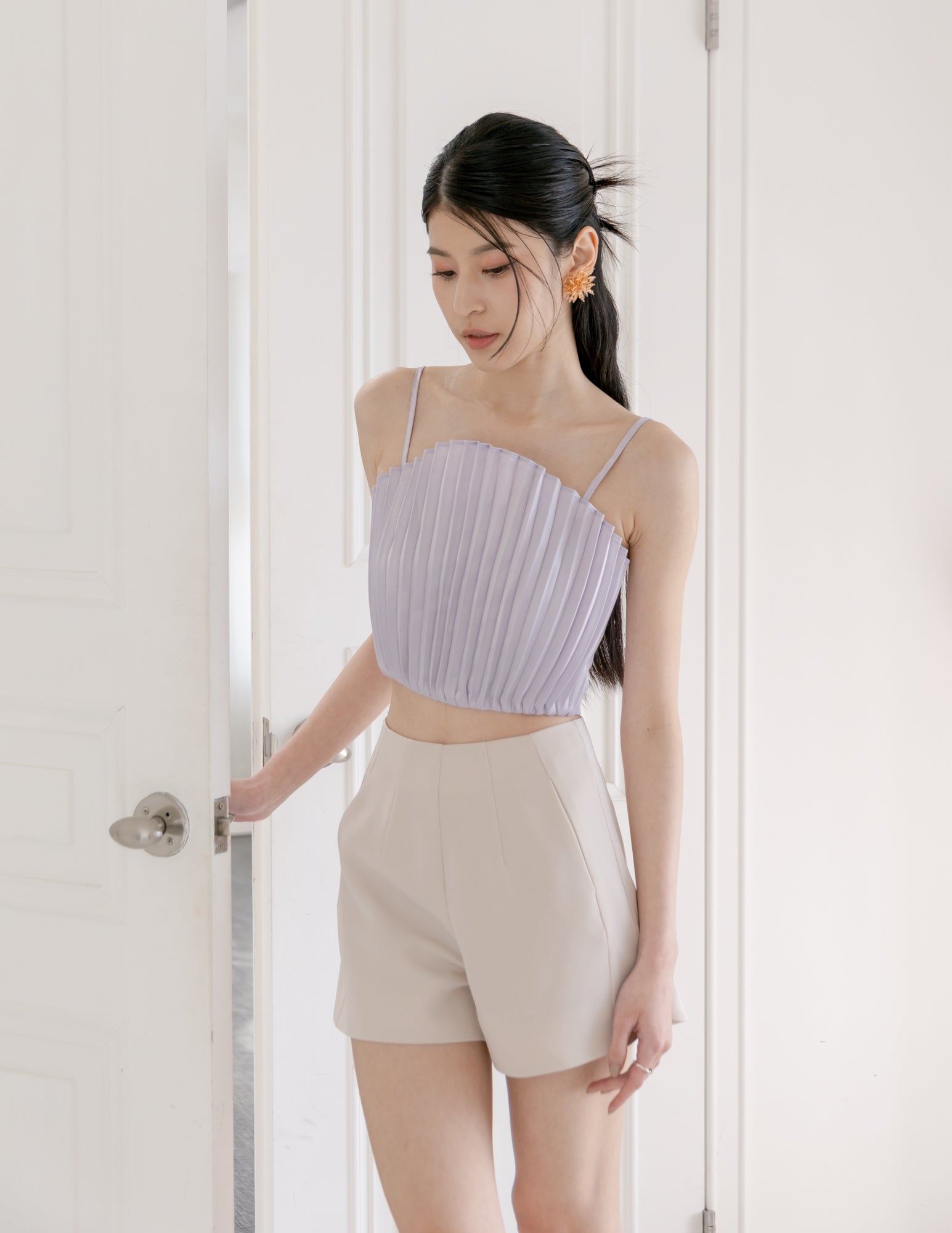 Zoya Pleated Top in Lilac