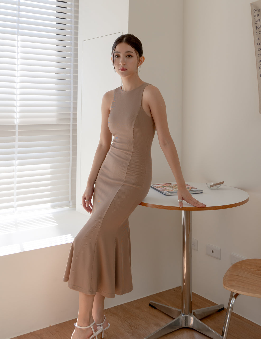 Sansa Padded Dress in Taupe