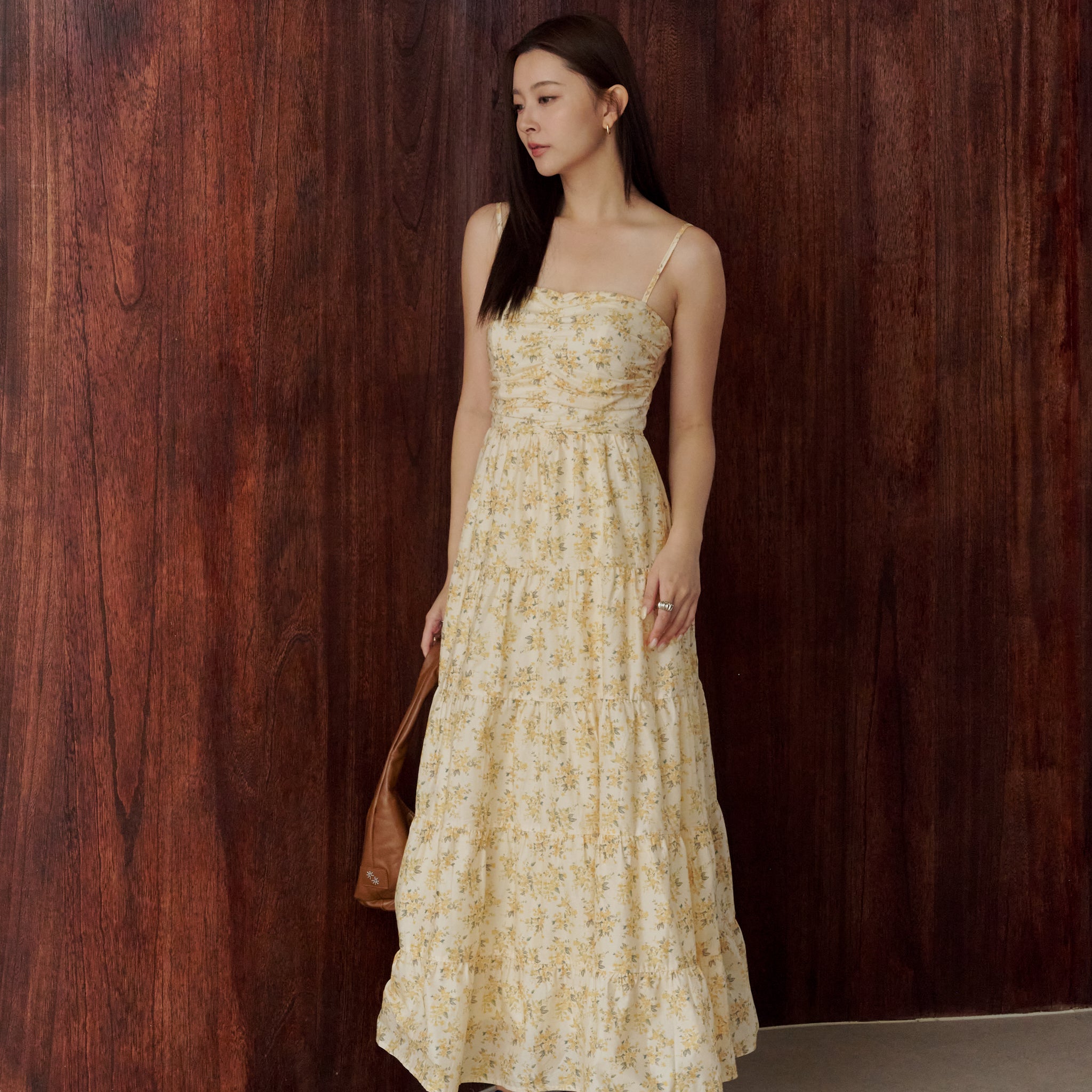 Lyndsey Padded Maxi Dress in Yellow Floral