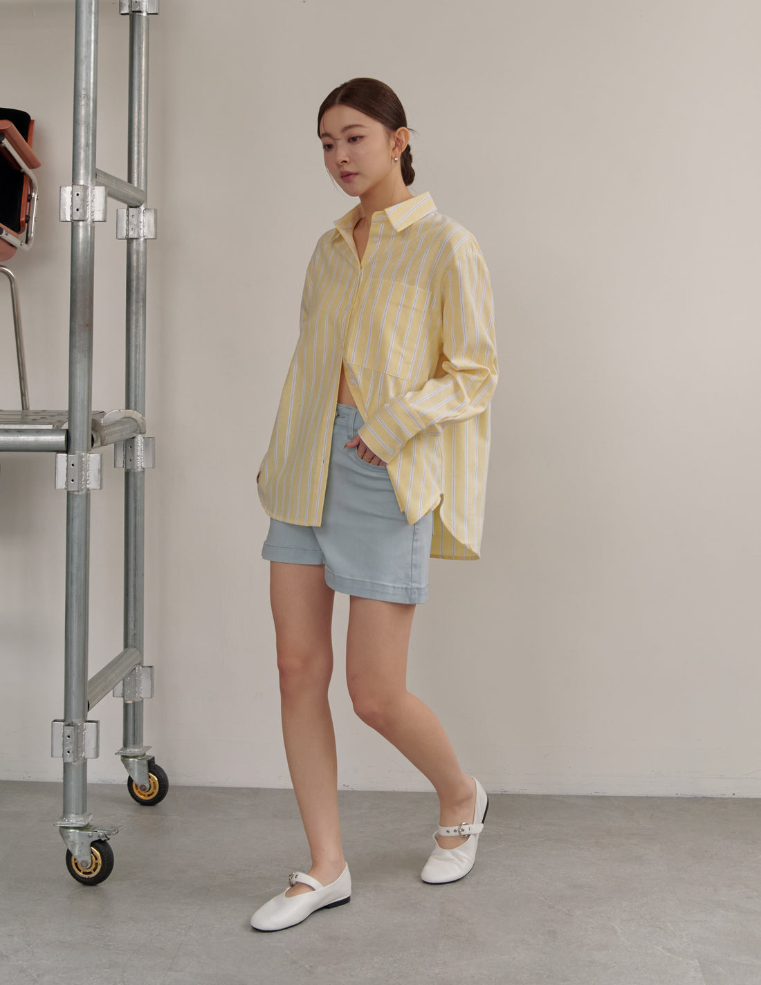 Nikki Pinstripe Oversized Shirt in Yellow