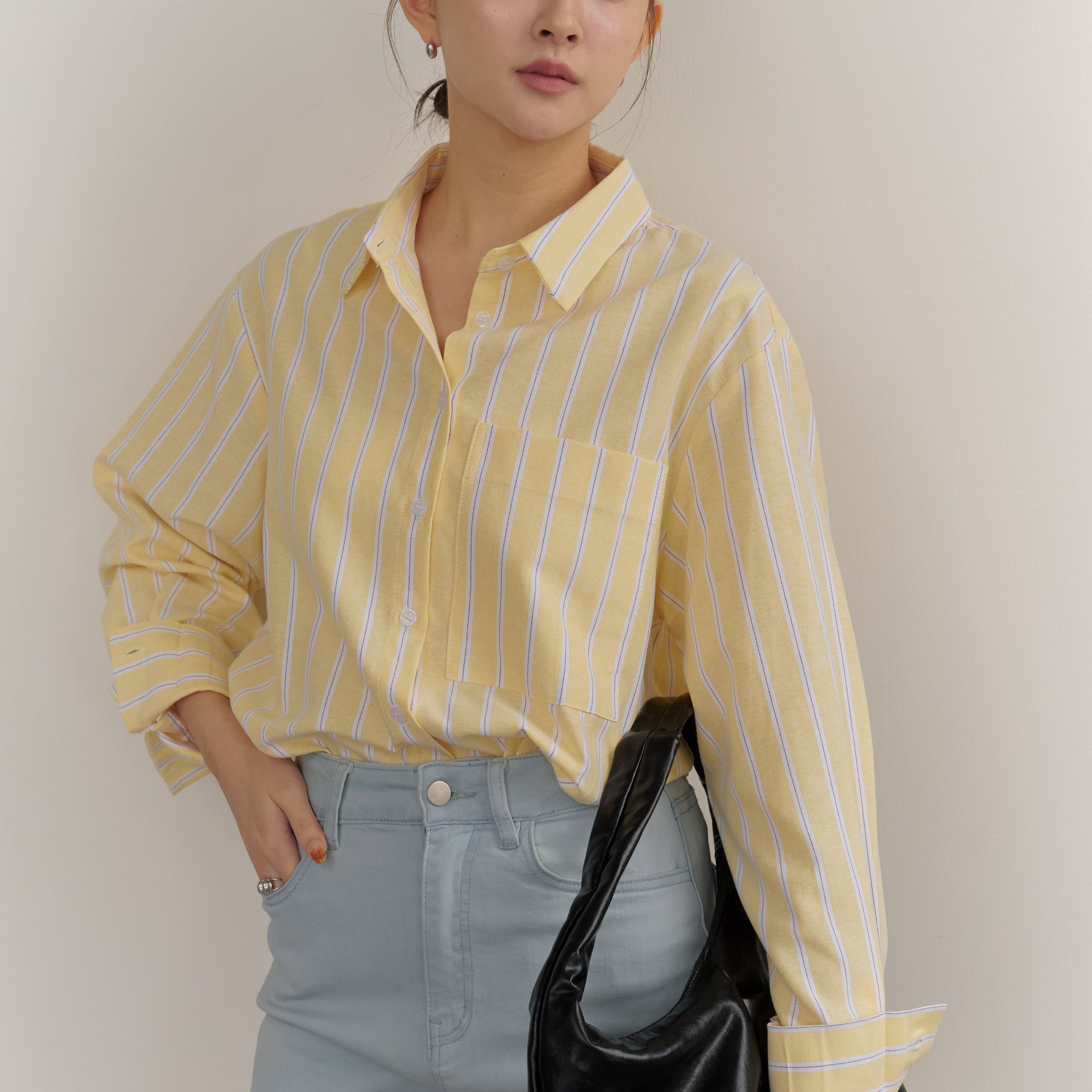 Nikki Pinstripe Oversized Shirt in Yellow