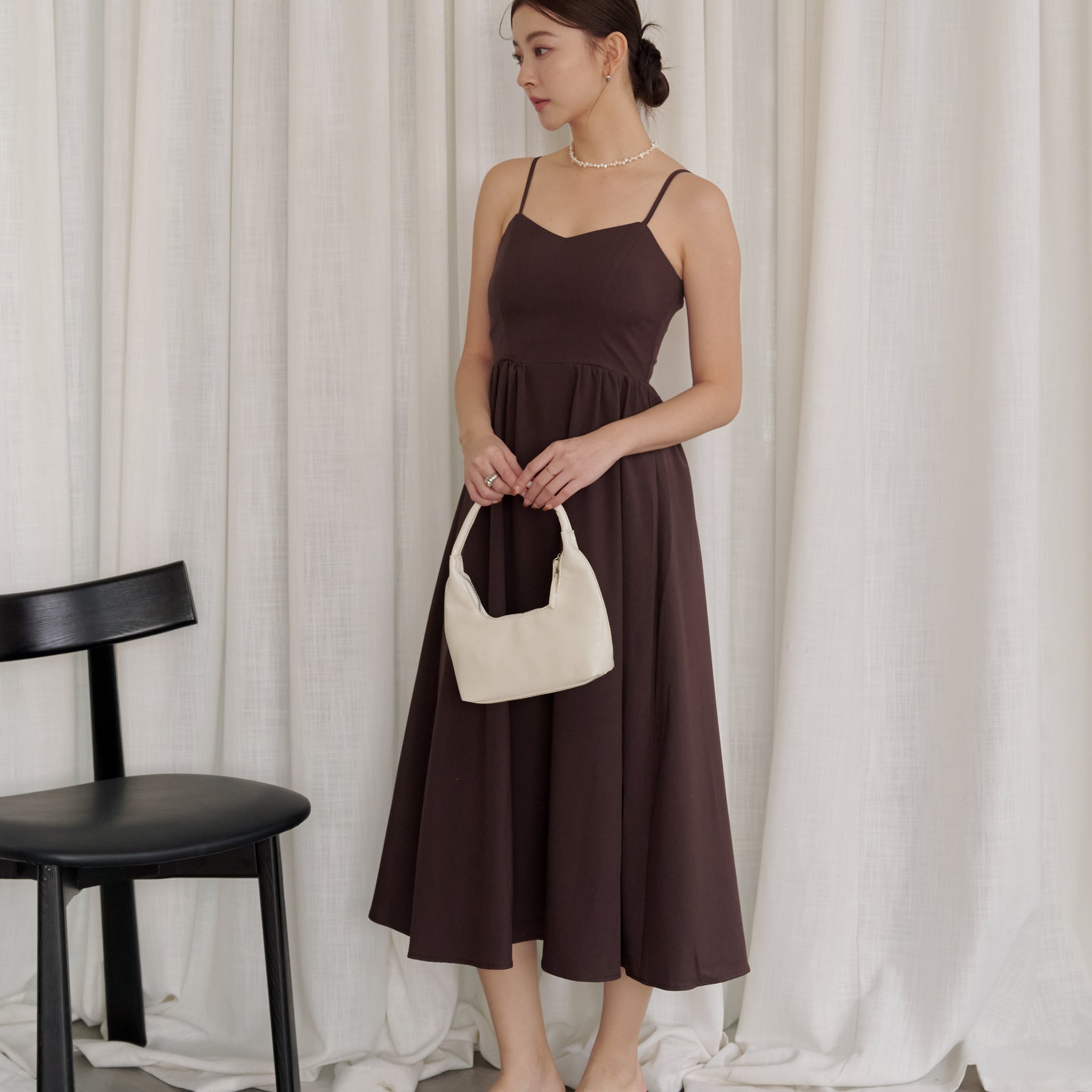 Devina Padded Midi Dress in Brown
