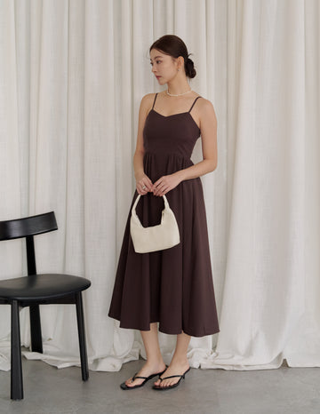 Devina Padded Midi Dress in Brown