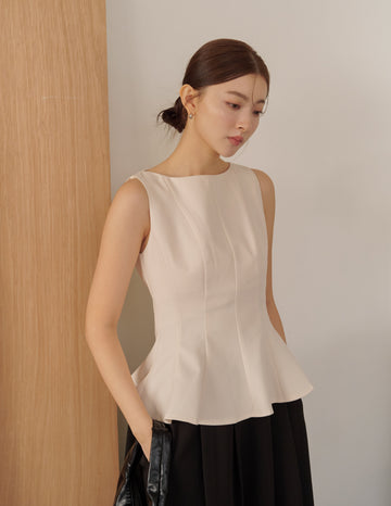 Addison Panel Peplum Top in Beige
