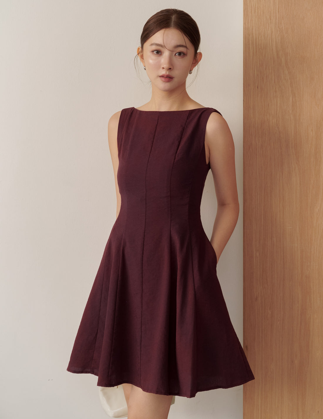 Valerie Panel Short Dress in Deep Maroon