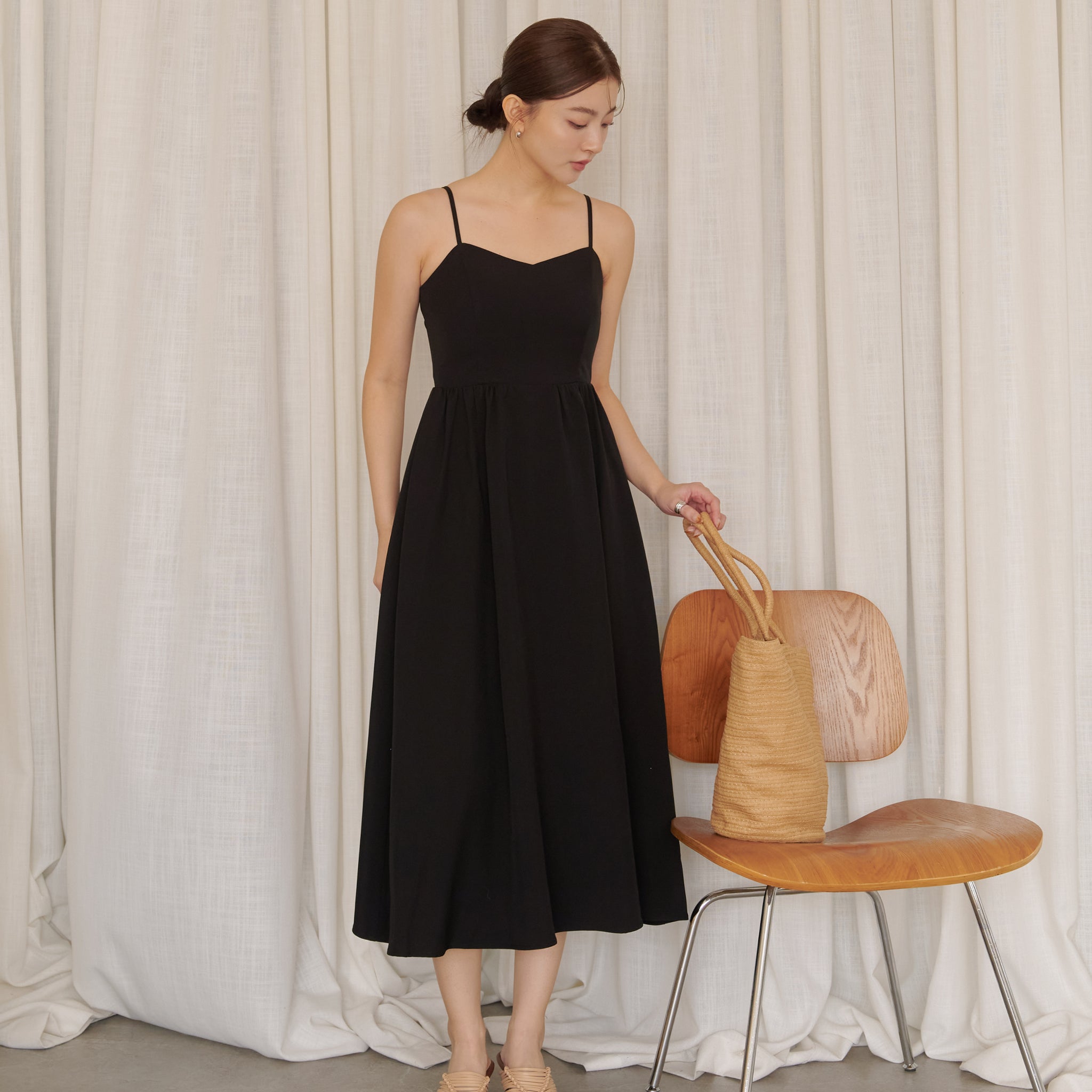 Devina Padded Midi Dress in Black