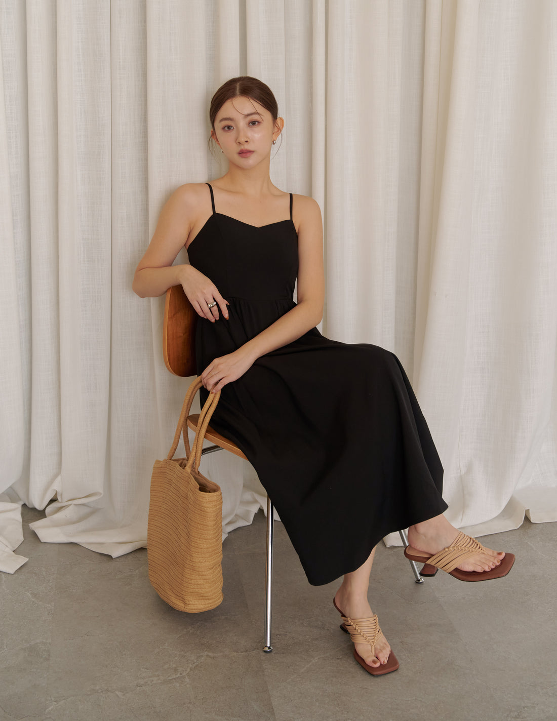 Devina Padded Midi Dress in Black