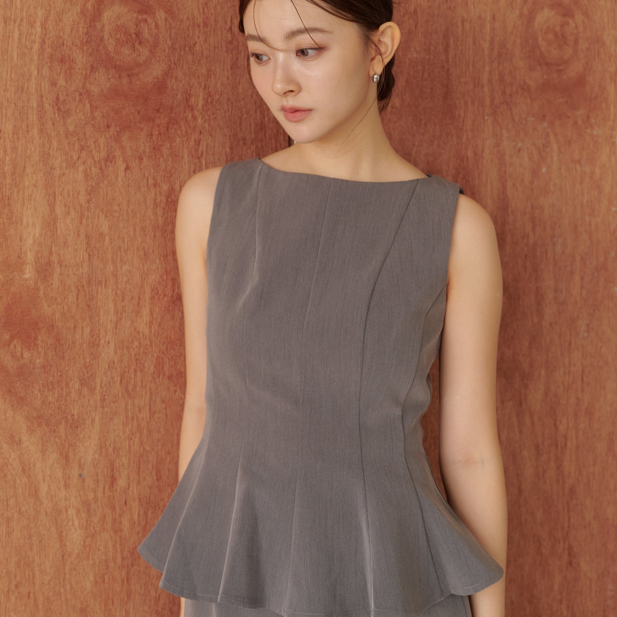 Addison Panel Peplum Top in Grey